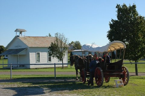 Amish Country Byway - Horse and Wagon by One-Room Schoolhouse