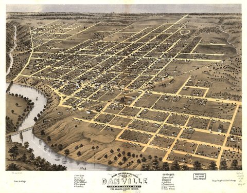 Bird's eye view of the city of Danville, Vermillion County, Illinois 1869