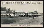 Greetings from Kankakee, Ill. Illinois Central R.R. Depot, showing East Avenue