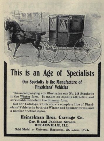Heinzelman Bros. Carriage Co. ("American medical directory", 1906 advert)