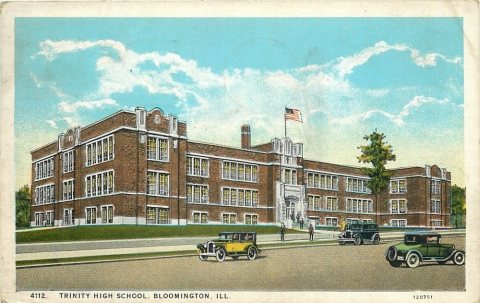 1933 Trinity High School postcard large with blemishes