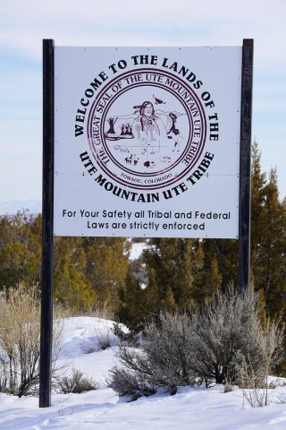 Ute Mountain Tribe White Mesa, Utah, sign closeup, February 2019