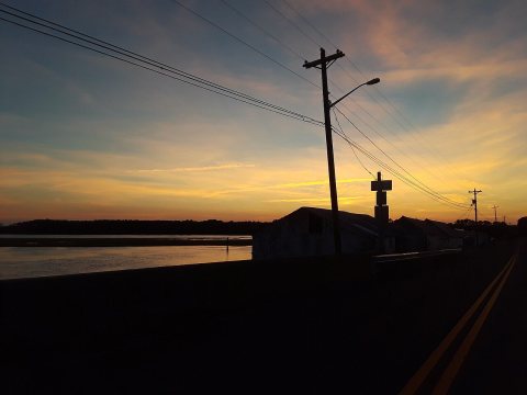 Machipongo sunset and fishing shacks