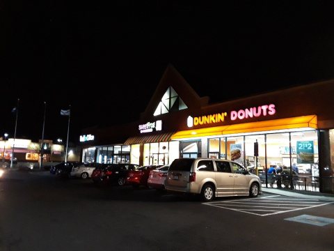 Greenbriar Shopping Center Dunkin' Donuts at night, lighter version