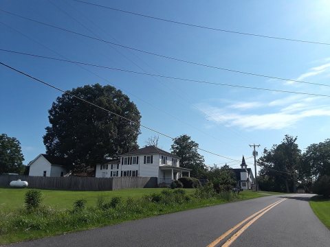 Looking down the road into the center of town