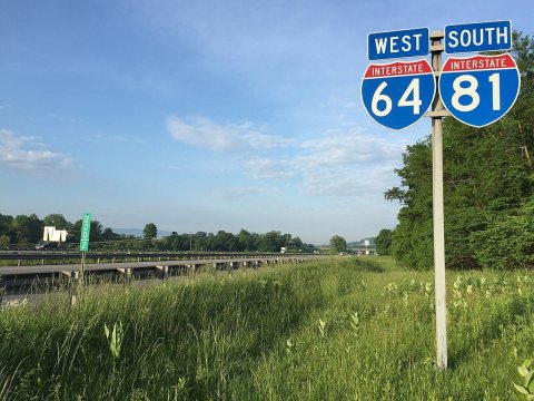 2016-05-27 07 13 15 View west along Interstate 64 and south along Interstate 81 just south of Exit 220 in