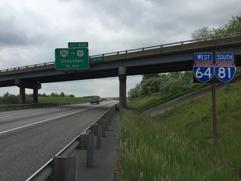2016-05-19 11 40 11 View west along Interstate 64 and south along Interstate 81 just north of Exit 220 (Virginia State …