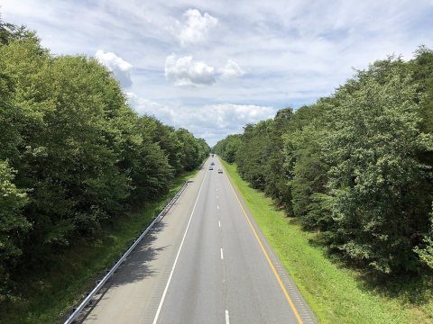 2019-06-25 14 11 30 View west along the eastbound lanes of Interstate 64 from the overpass for Virginia State Route 744…