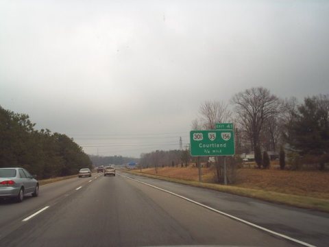 Northbound I-95; Three-fourths of a mile from Exit 41 (US 301-VA 35-156) in