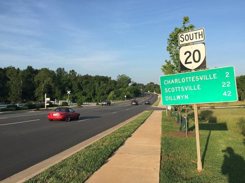 2016-06-27 07 16 36 View south along Virginia State Route 20 (Stony Point Road) near Trailside Drive in