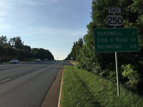 2016-06-27 07 23 41 View east along U.S. Route 250 (Richmond Road) between Town and Country Lane and Hansen Road in