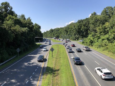 2019-08-08 16 00 29 View west along U.S. Route 250 (Richmond Road) from the overpass for Interstate 64 in