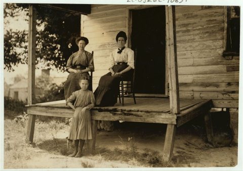 Mrs. Fannie Foster, a widow in the cotton mill at Matoaca, Va. The smallest girl has been in the mill for a year. The o…