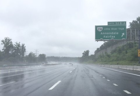 2016-07-04 15 54 18 View north along the inner loop of the Capital Beltway (Interstate 495) at Exit 52 (Virginia State …