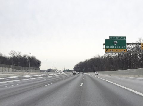 2016-01-22 08 46 29 View south along the outer loop of the Capital Beltway (Interstate 495) at Exit 54 (Virginia State …