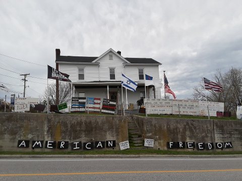 House with pro-Trump and anti-Democratic signage along U.S. Route 11 in Greenville, Virginia 02