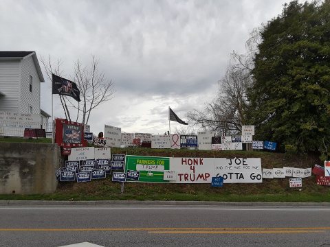 House with pro-Trump and anti-Democratic signage along U.S. Route 11 in Greenville, Virginia 03
