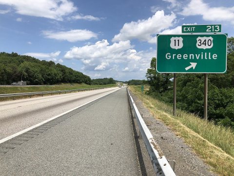 2019-06-06 13 51 29 View east along Interstate 64 and north along Interstate 81 at Exit 213 (U.S. Route 11, U.S. Route …