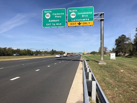 2019-09-20 10 06 53 View west along Virginia State Route 7 (Harry Byrd Highway) at the exit for Virginia State Route 24…