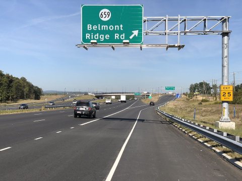 2019-09-20 10 12 06 View west along Virginia State Route 7 (Harry Byrd Highway) at the exit for Virginia State Route 65…