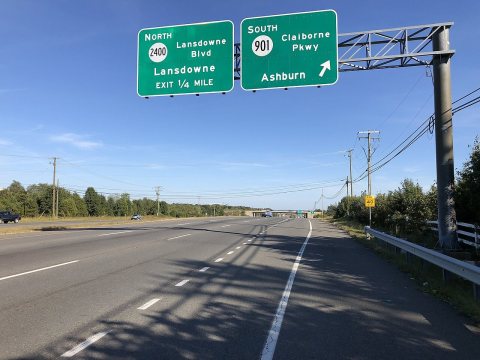 2019-09-20 16 45 03 View east along Virginia State Route 7 (Harry Byrd Highway) at the exit for Virginia State Route 90…