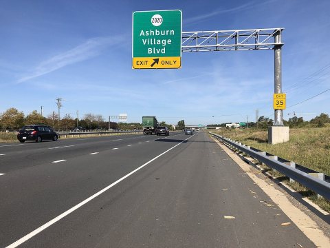 2019-09-20 10 03 34 View west along Virginia State Route 7 (Harry Byrd Highway) at the exit for Virginia State Route 20…