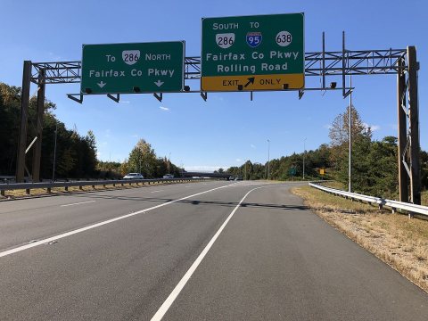 2018-10-30 12 43 18 View west along Virginia State Route 289 (Franconia-Springfield Parkway) at the exit for Virginia S…