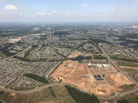 2019-07-19 13 00 41 View north along the Loudoun County Parkway (right) and Belmont Ridge Road (left) as they pass thro…