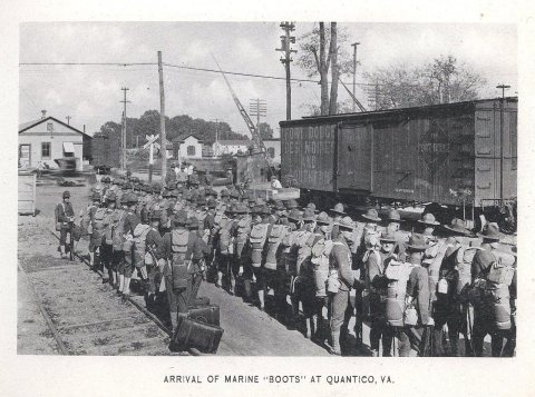 Arrival of Marine "Boots" at Quantico, Virginia, ca. 1918