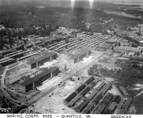 Aerial Photograph of Barracks and the Paving of Barnett Avenue at the Marine Corps Base in Quantico, Virginia