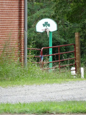 Basketball stand with clover drawing; Clover, VA; 2013-07-14