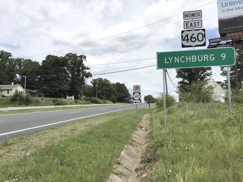 2017-06-25 12 53 04 View east along U.S. Route 460 Business (Timberlake Road) at Mary Ann Drive (Virginia State Seconda…
