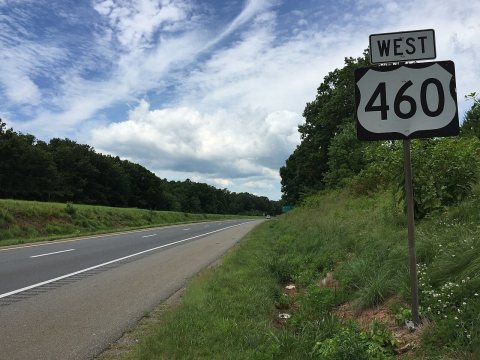 2017-06-25 12 49 20 View west along U.S. Route 460 just west of Leesville Road (Virginia State Secondary Route 682) in
