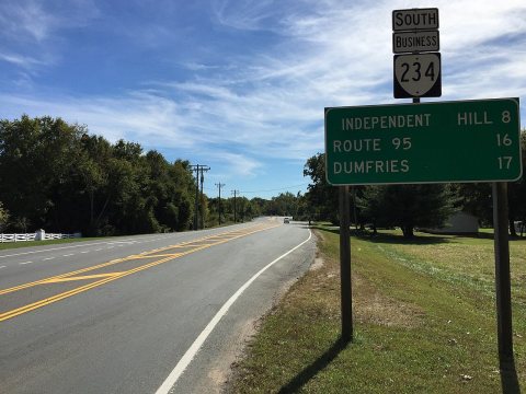 2016-10-11 13 11 07 View south along Virginia State Route 234 Business (Dumfries Road) at Bradley Manor Place in Buckha…