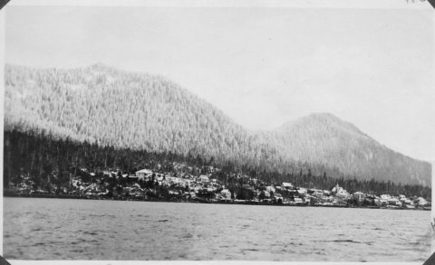 View of Saxman, Alaska, from the water. Edward Marsden's Presbyterian mission was at Saxman