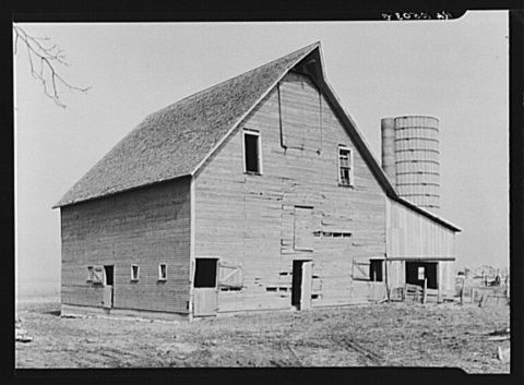 Barn and silo on William Keefe's owner-operated farm near Boswell, Benton County, Indiana. Three hundred twenty acres, …