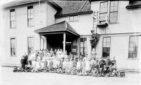 School children in front of school, Startup, 1911