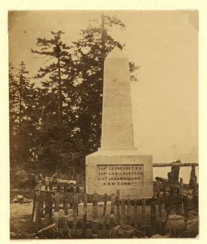 Boundary monument at Point Roberts - Capt. J.C. Prevost, R.N., Capt. G.H. Richards, R.N., Lt. Col. J.S. Hawkins, R.E., …