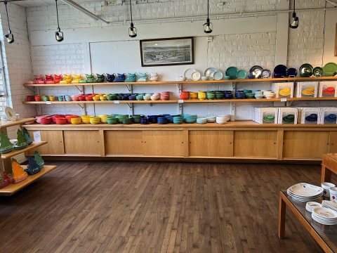Wall of Fiesta dishes in Fiesta factory store in