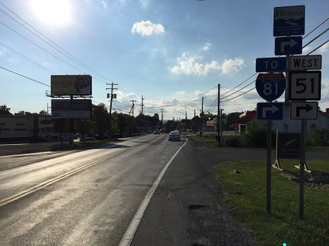 2016-08-24 17 54 18 View west along West Virginia State Route 51 (Middleway Pike) at Pedal Car Drive in