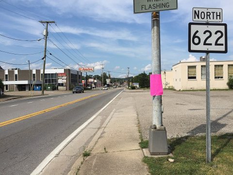 2017-07-24 16 19 04 View north along West Virginia State Route 622 (Big Tyler Road) at West Virginia State Route 62 (Wa…