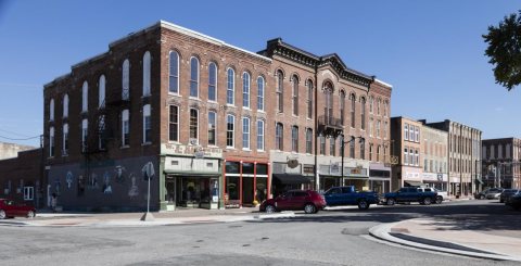 Part of a block on the Carroll County Courthouse square