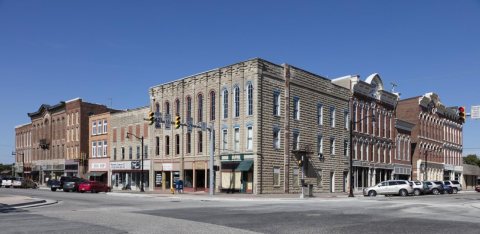 Part of a block on the Carroll County Courthouse square