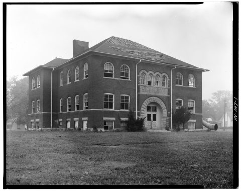 THREE QUARTER VIEW OF NORTH (SIDE) AND WEST (FRONT) ELEVATION - Riley School, Seventh and College Streets