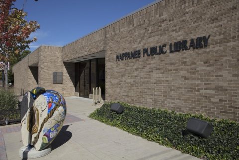 Artist Kerri S. Bash's sculpture, "Plant a Seed," greets patrons at the Nappanee Public Library