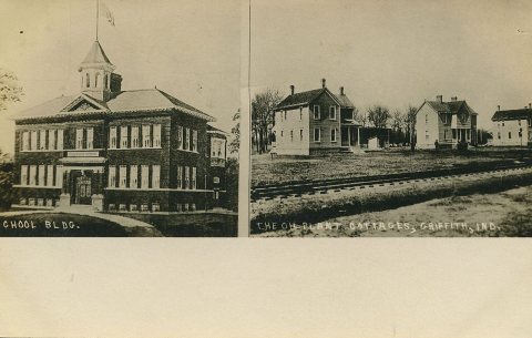 School Building and the Oh Plant Cottages, cira 1910