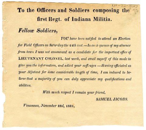 To the officers and soldiers composing the first regint. of Indiana Militia