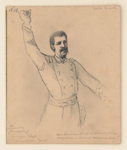 Lieutenant Colonel William G. Mank provides the eulogy at the funeral of Lieutenant Colonel Jacob Glass