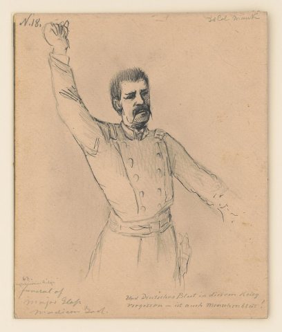 Lieutenant Colonel William G. Mank provides the eulogy at the funeral of Lieutenant Colonel Jacob Glass, Madison, India…