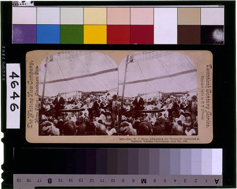 Hon. W.J. Bryan addressing the thousands assembled at Madison, Indiana chautauqua, July 6, 1901